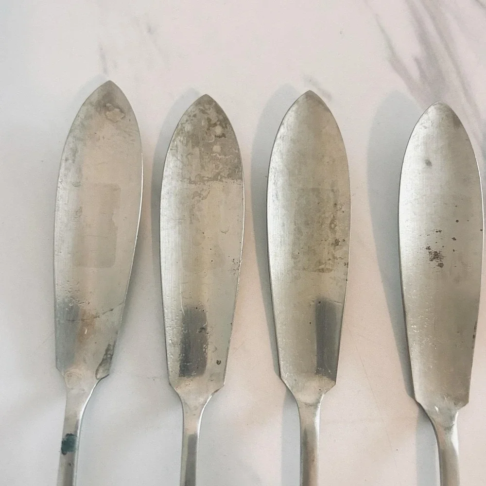 Vintage Butter Spreader Knives‎ Rustless Nickel Silver Lot of 7 Gentry England A
